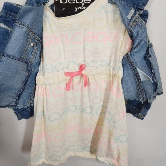 NWT Baby Girls Bebe Print Skater Dress and Denim Jacket‎ Set Size 12M - Picture 5 of 10